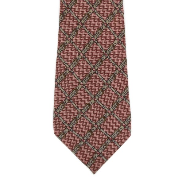 LOUIS INTERNATIONAL Intricate Belt Buckle Red Herringbone 1970s Mens Neck Tie - Picture 1 of 4